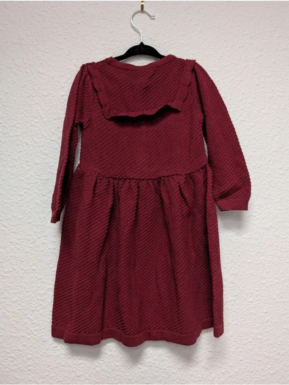 Kate Quinn Organic Cotton Sweater Ruffle Yoke Dress Ruby Wine Red 2T Christmas
